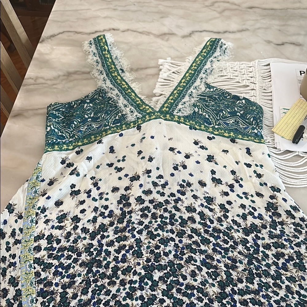 Floral V-Neck Dress with Lace Trim